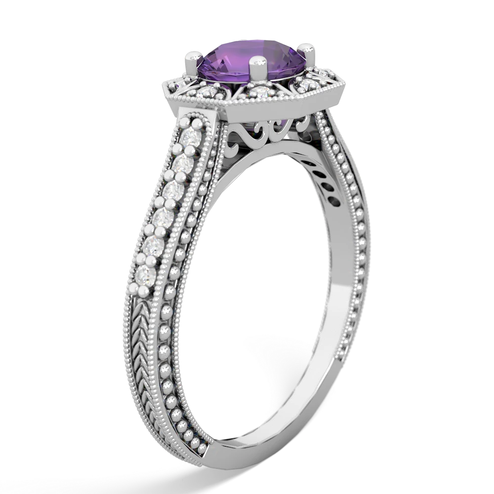 Amethyst Art-Deco Starburst 14K White Gold ring R5520