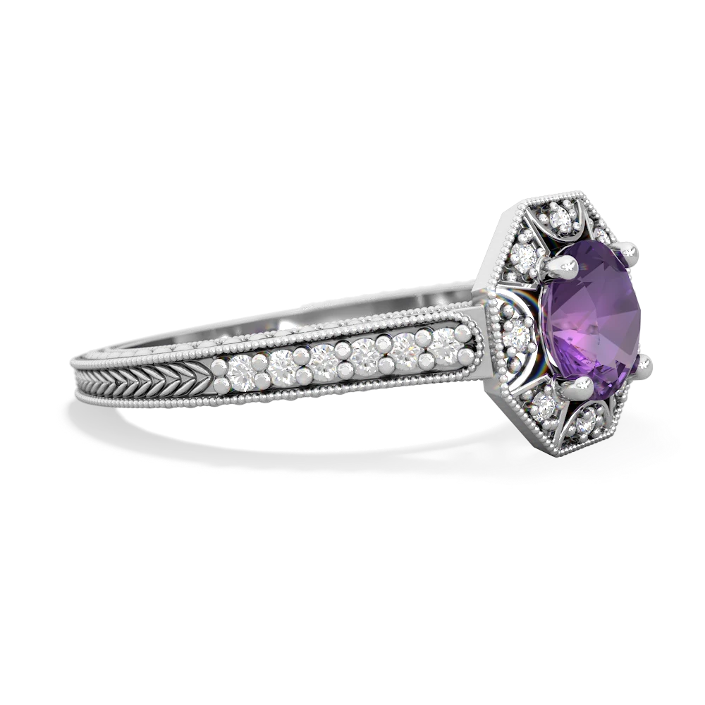 Amethyst Art-Deco Starburst 14K White Gold ring R5520