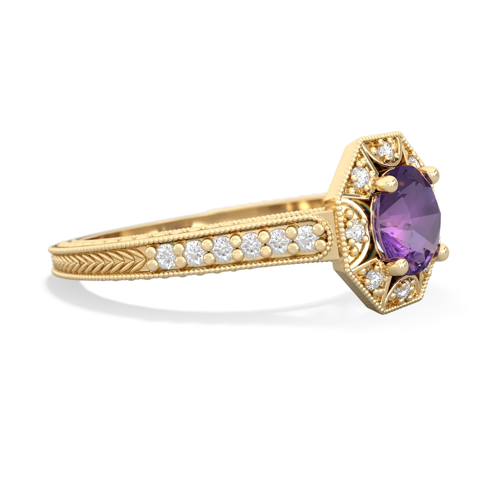 Amethyst Art-Deco Starburst 14K Yellow Gold ring R5520