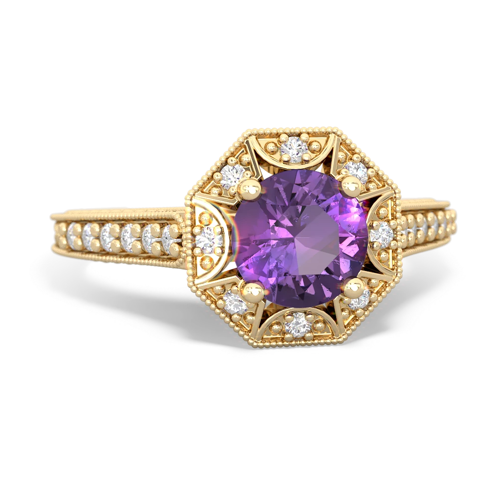 Amethyst Art-Deco Starburst 14K Yellow Gold ring R5520