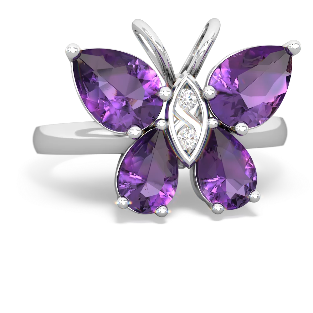 Amethyst Butterfly ring 14K White Gold JewelsForMe