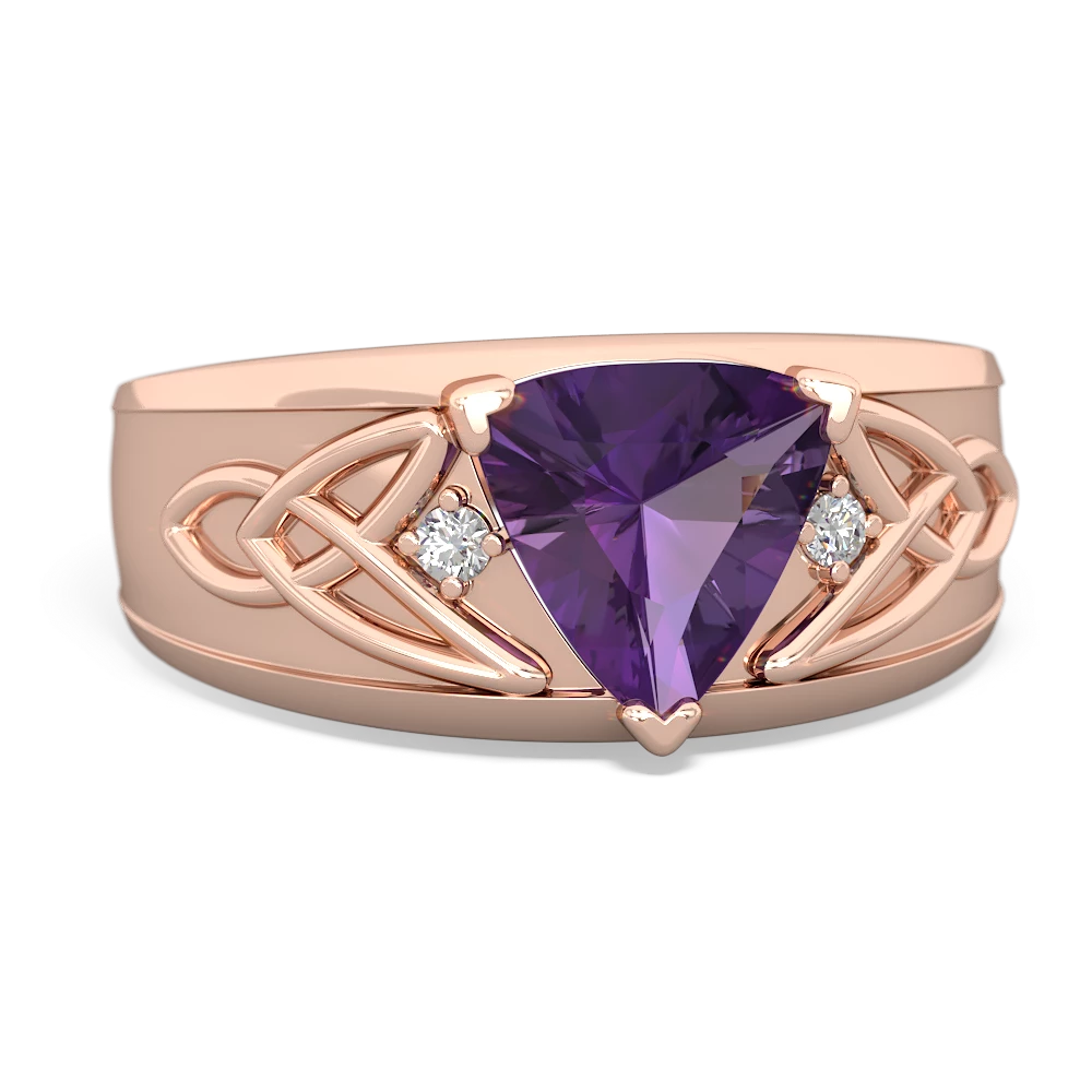 Amethyst Celtic Trinity Knot Men's 14K Rose Gold ring R0440