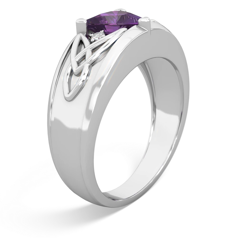 Amethyst Celtic Trinity Knot Men's 14K White Gold ring R0440