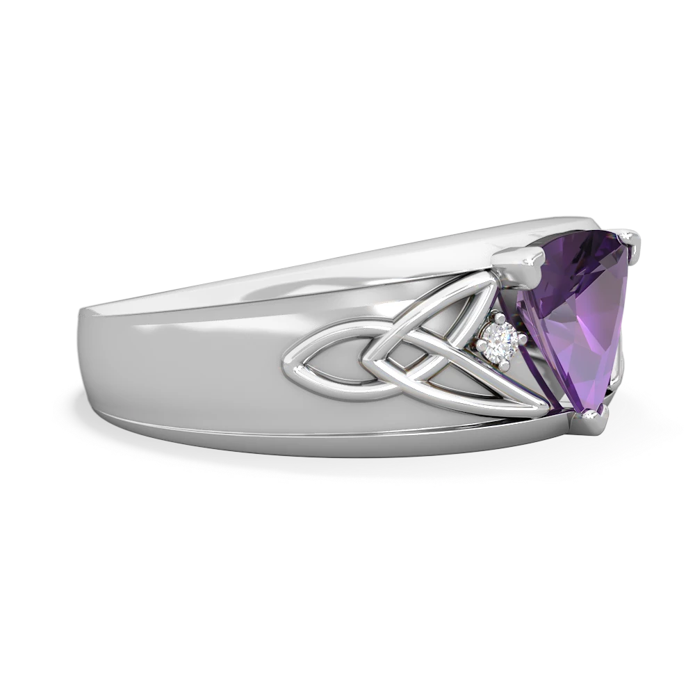 Amethyst Celtic Trinity Knot Men's 14K White Gold ring R0440