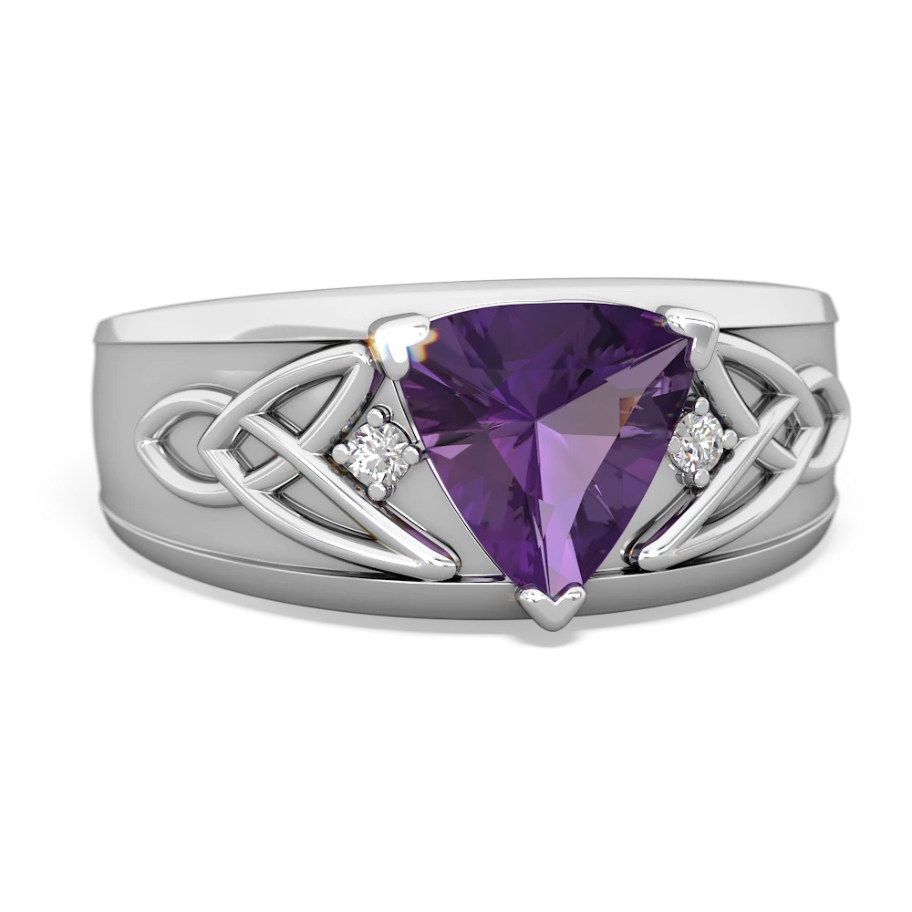 Amethyst Celtic Trinity Knot Men's 14K White Gold ring R0440