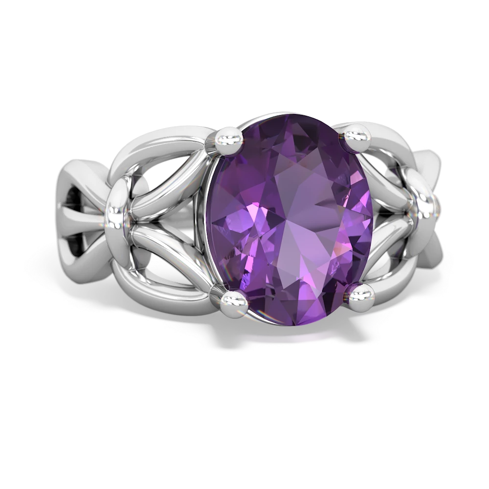 Amethyst Celtic Knot Cocktail 14K White Gold ring R2377