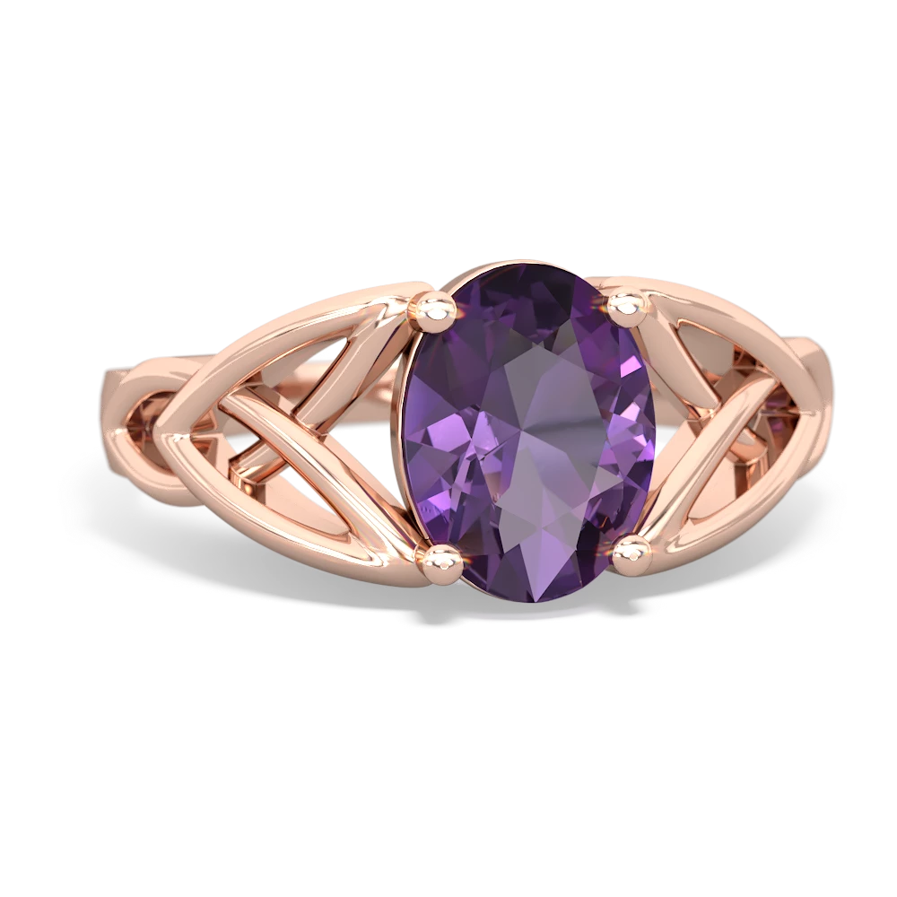 Amethyst Celtic Trinity Knot 14K Rose Gold ring R2389