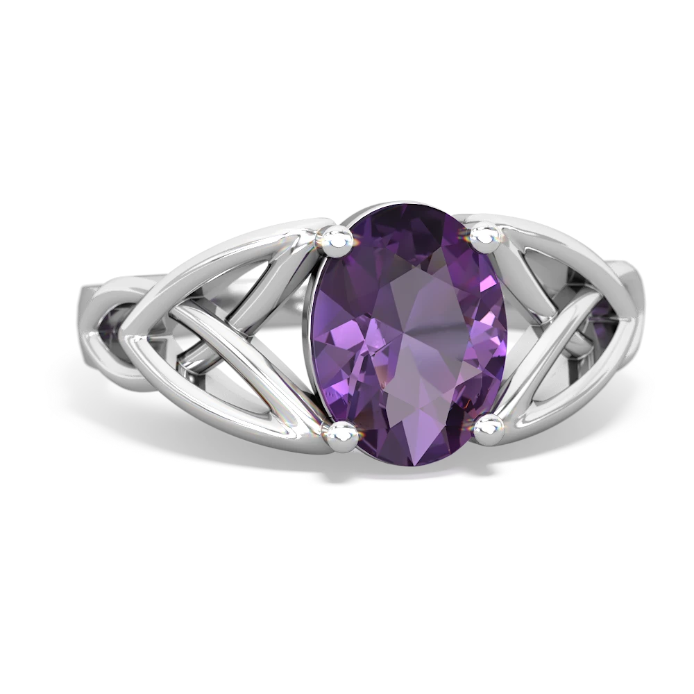 Amethyst Celtic Trinity Knot 14K White Gold ring R2389