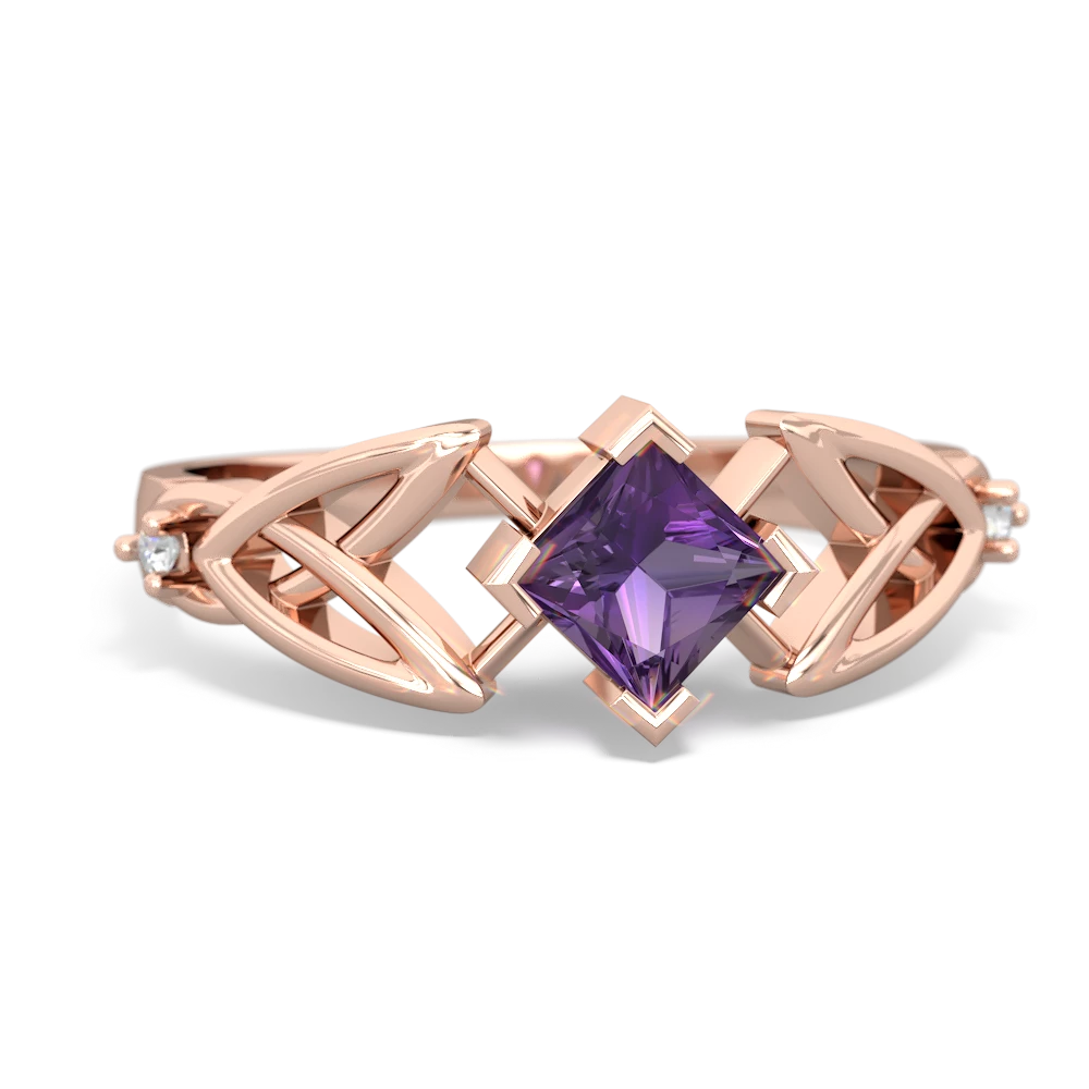 Amethyst Celtic Knot Princess 14K Rose Gold ring R3349