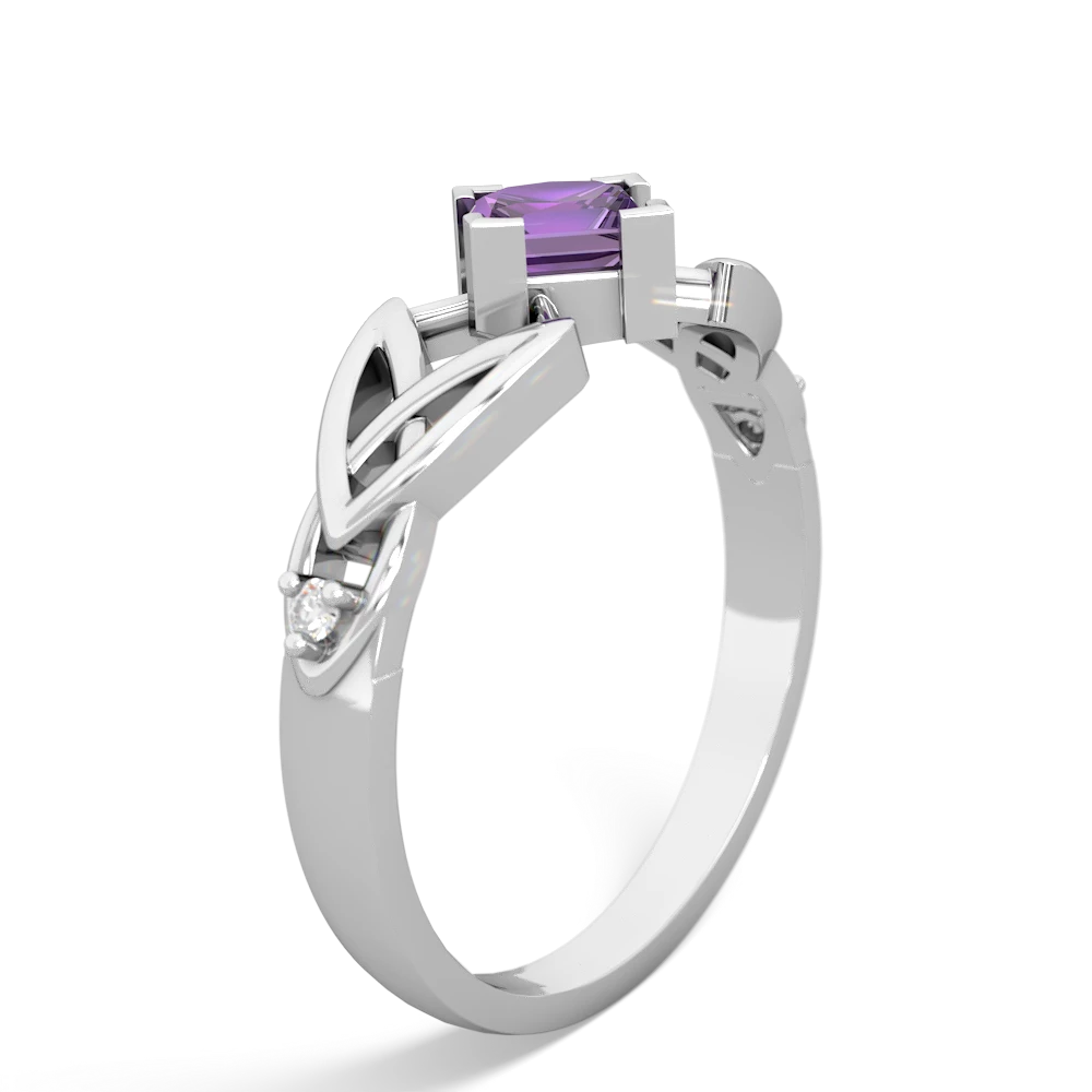 Amethyst Celtic Knot Princess 14K White Gold ring R3349