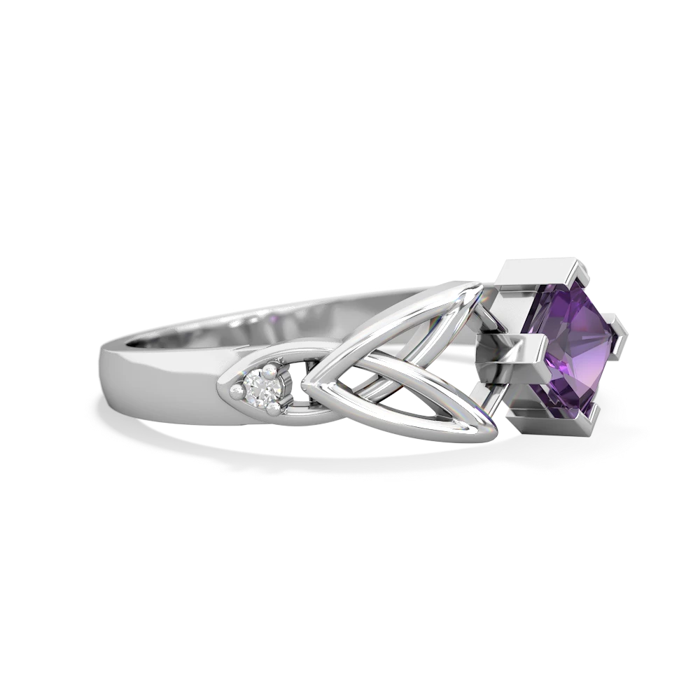 Amethyst Celtic Knot Princess 14K White Gold ring R3349