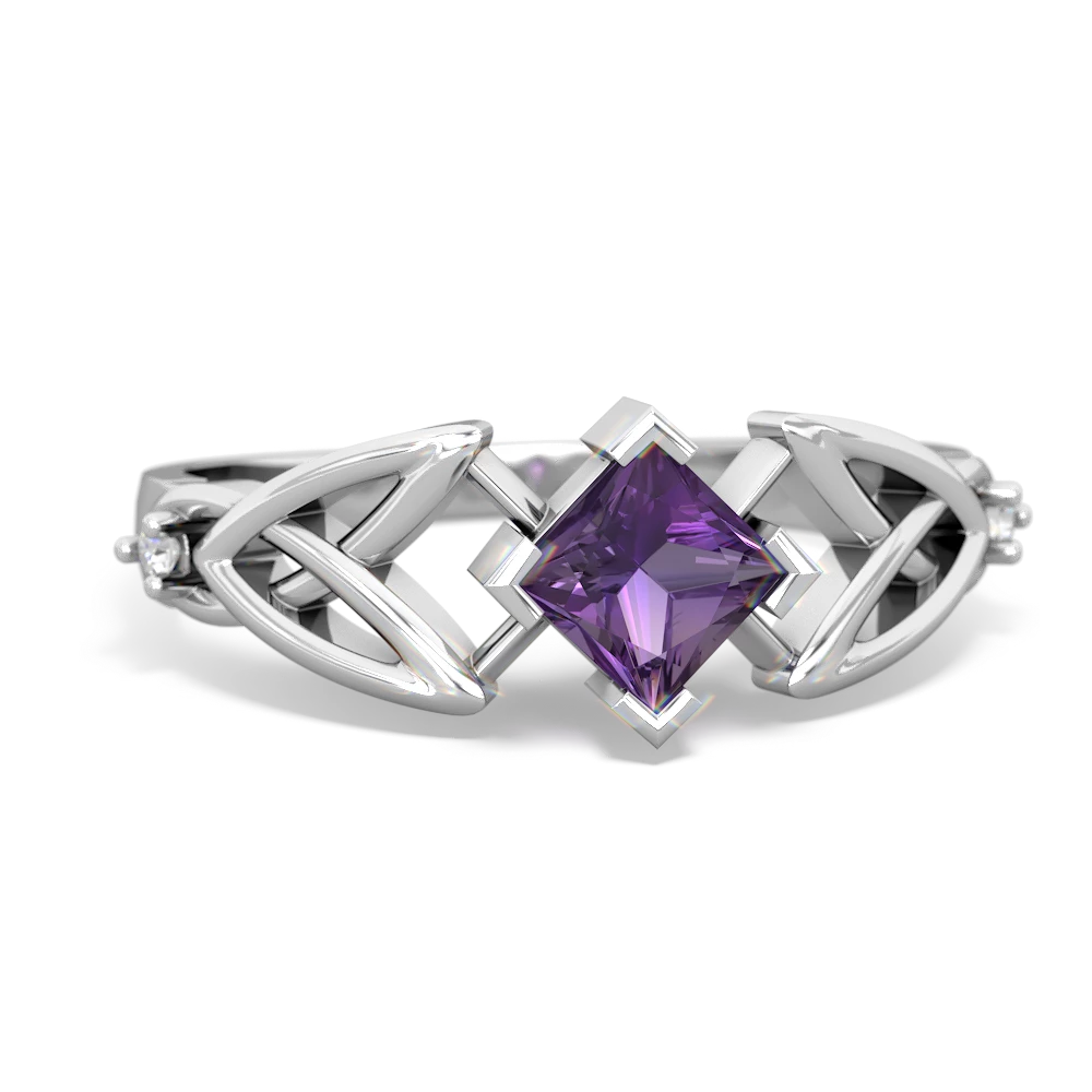 Amethyst Celtic Knot Princess 14K White Gold ring R3349