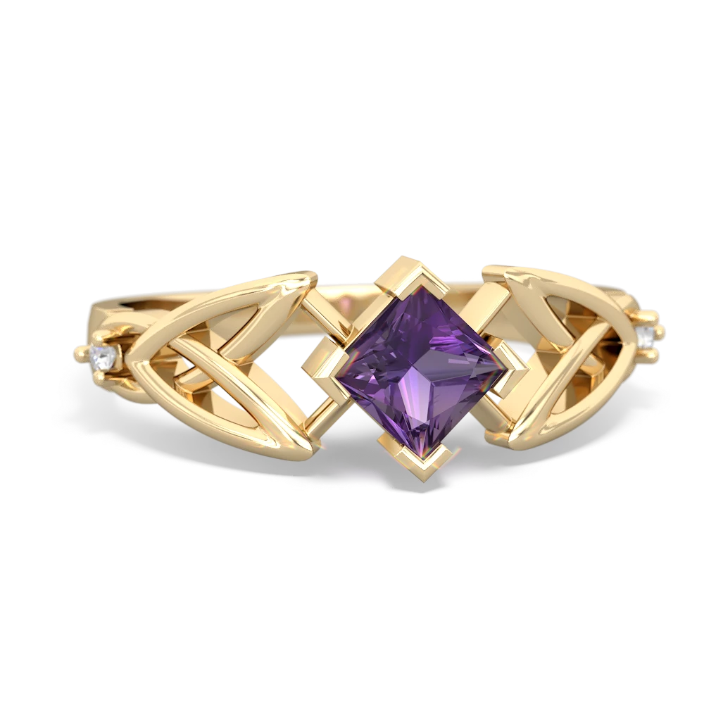 Amethyst Celtic Knot Princess 14K Yellow Gold ring R3349