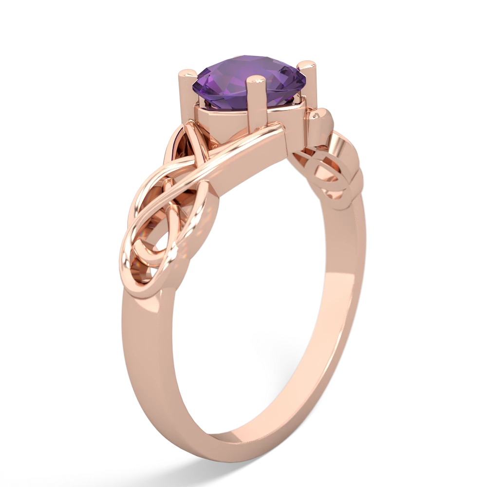 Amethyst Checkerboard Cushion Celtic Knot 14K Rose Gold ring R5000