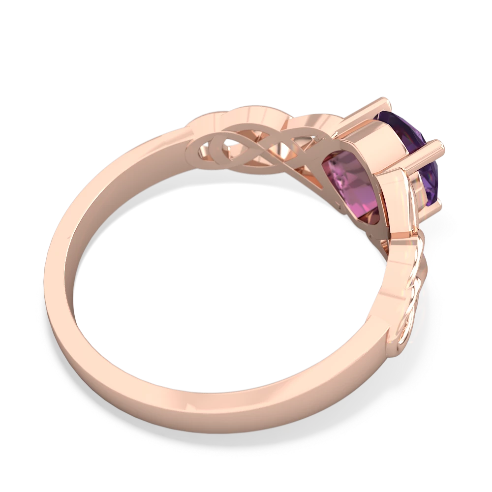 Amethyst Checkerboard Cushion Celtic Knot 14K Rose Gold ring R5000