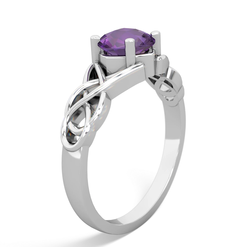 Amethyst Checkerboard Cushion Celtic Knot 14K White Gold ring R5000