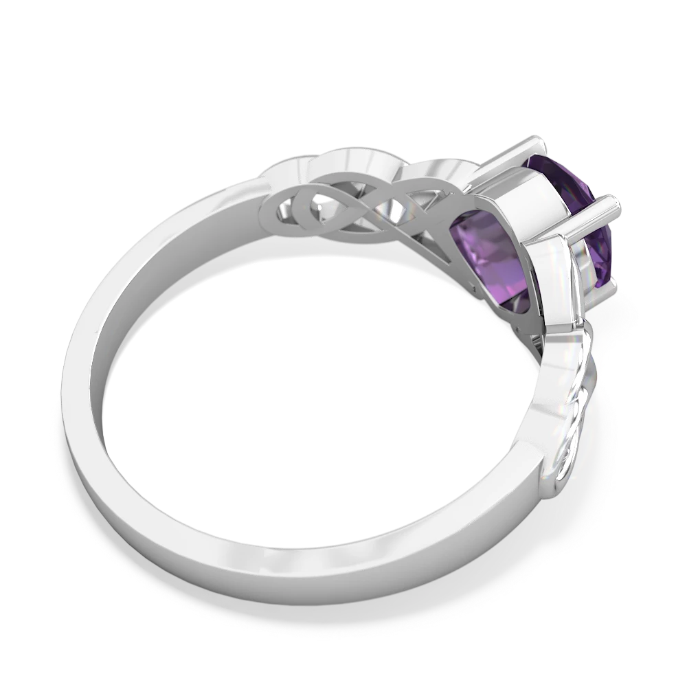 Amethyst Checkerboard Cushion Celtic Knot 14K White Gold ring R5000