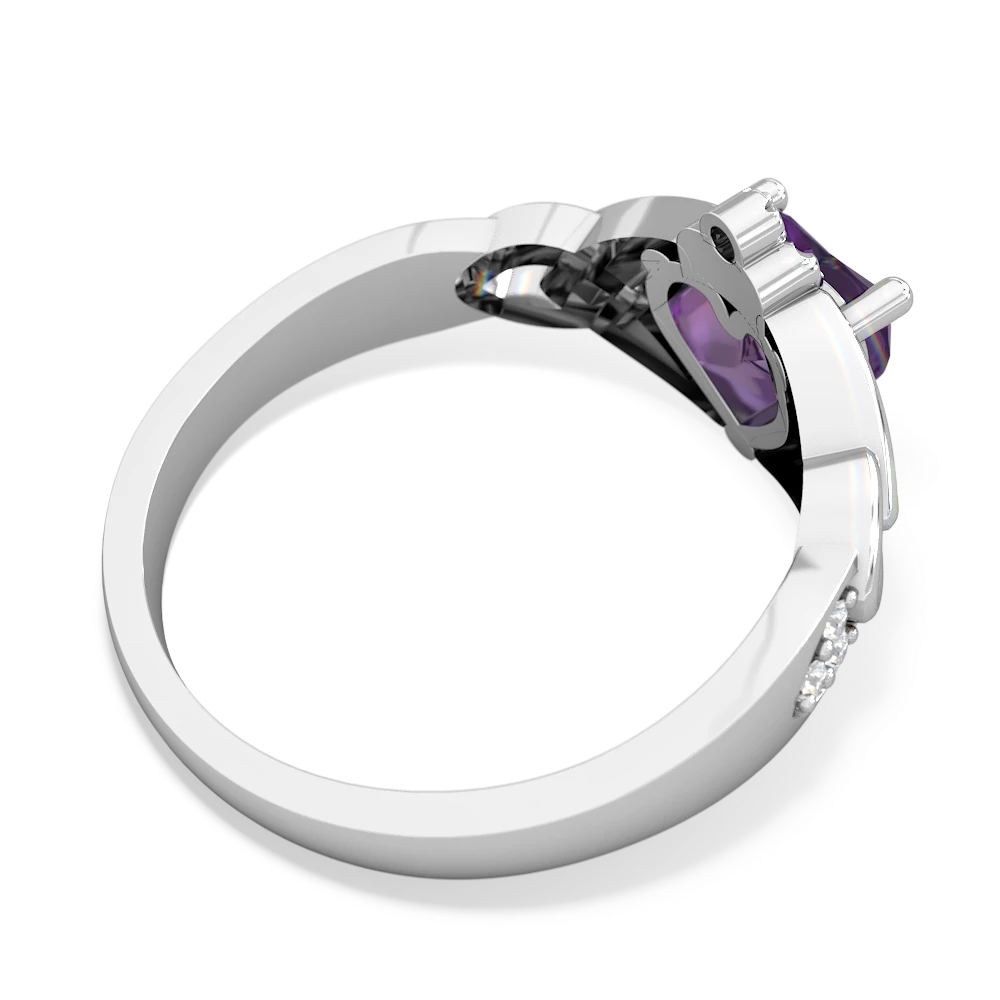 Amethyst Claddagh Celtic Knot Diamond 14K White Gold ring R5001