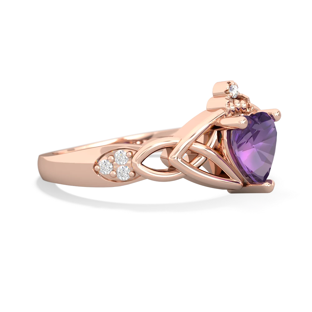 Amethyst Claddagh Celtic Knot Diamond 14K Rose Gold ring R5001