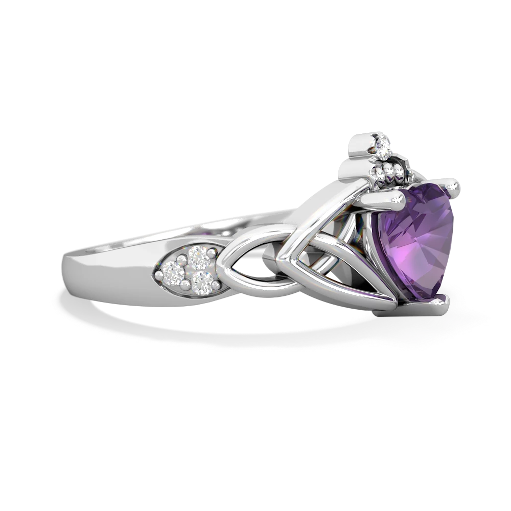 Amethyst Claddagh Celtic Knot Diamond 14K White Gold ring R5001