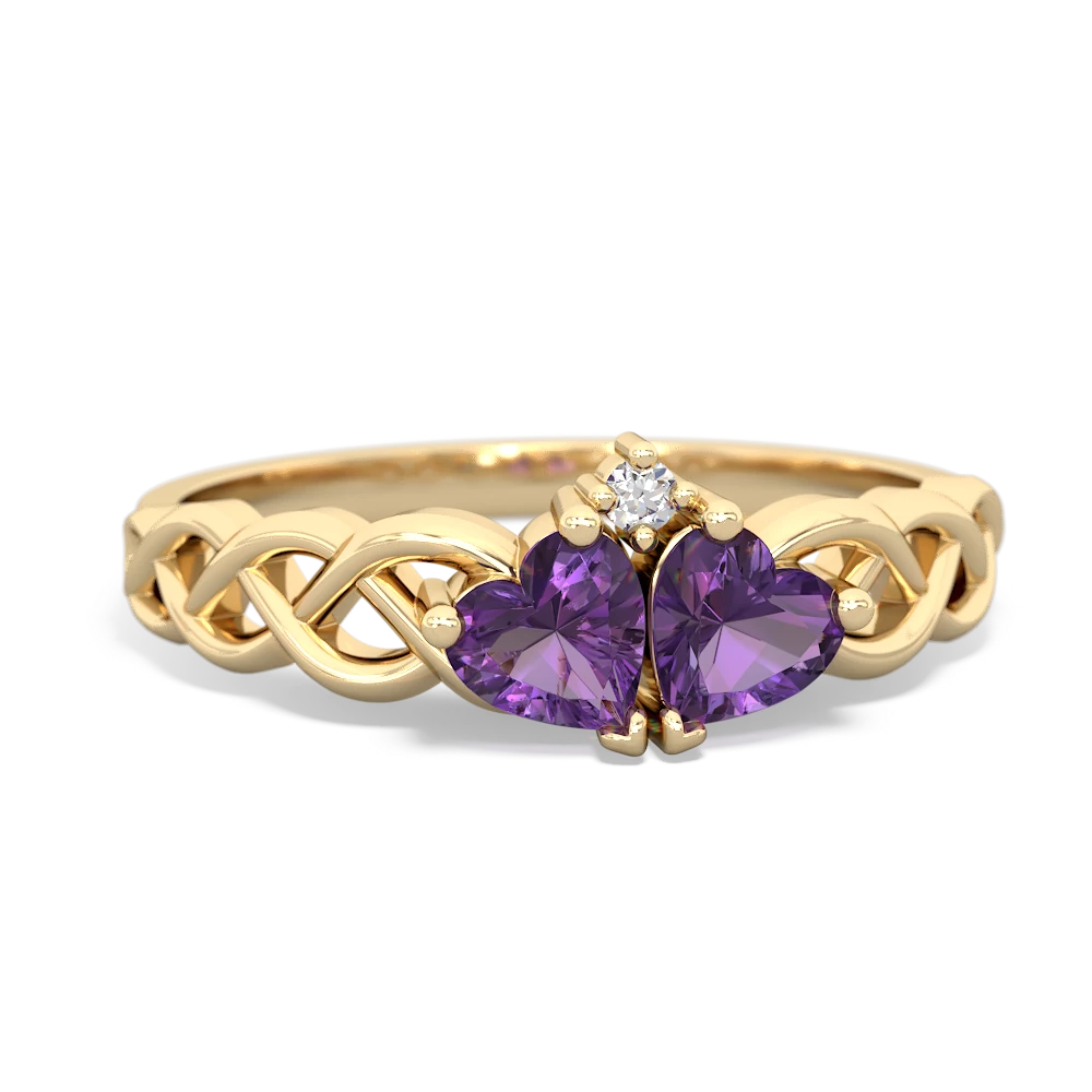 Amethyst Heart To Heart Braid 14K Yellow Gold ring R5870