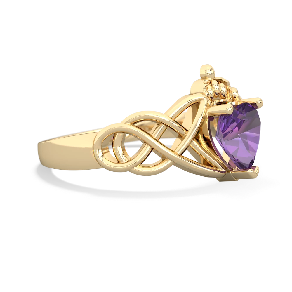 Amethyst Claddagh Celtic Knot 14K Yellow Gold ring R2367