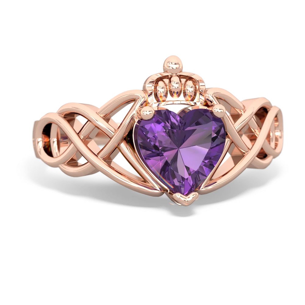 Amethyst Claddagh Celtic Knot 14K Rose Gold ring R2367