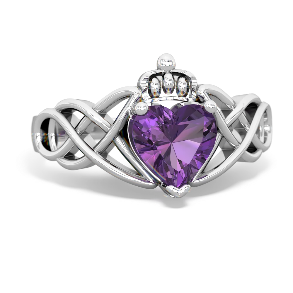 Amethyst Claddagh Celtic Knot 14K White Gold ring R2367