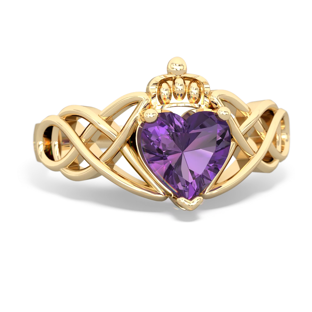 Amethyst Claddagh Celtic Knot 14K Yellow Gold ring R2367