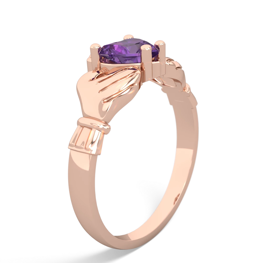 Amethyst Claddagh Diamond Crown 14K Rose Gold ring R2372