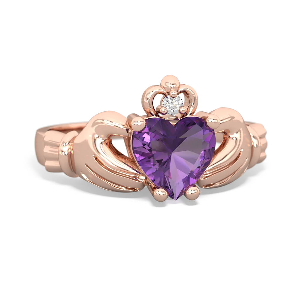 Amethyst Claddagh Diamond Crown 14K Rose Gold ring R2372