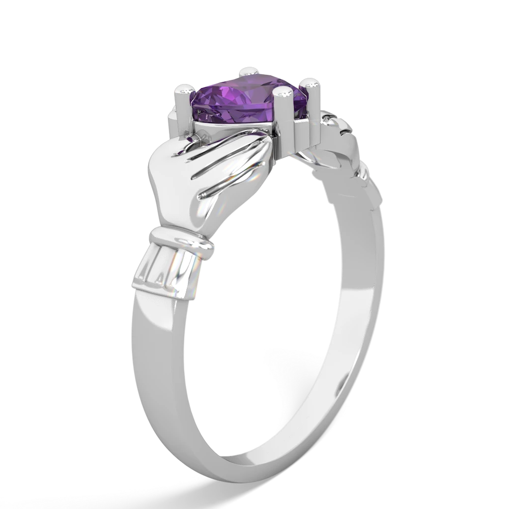 Amethyst Claddagh Diamond Crown 14K White Gold ring R2372