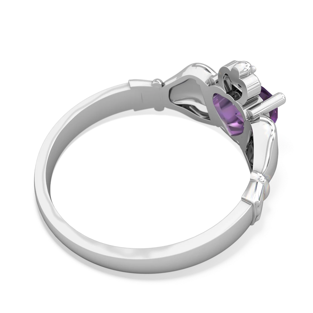 Amethyst Claddagh Diamond Crown 14K White Gold ring R2372