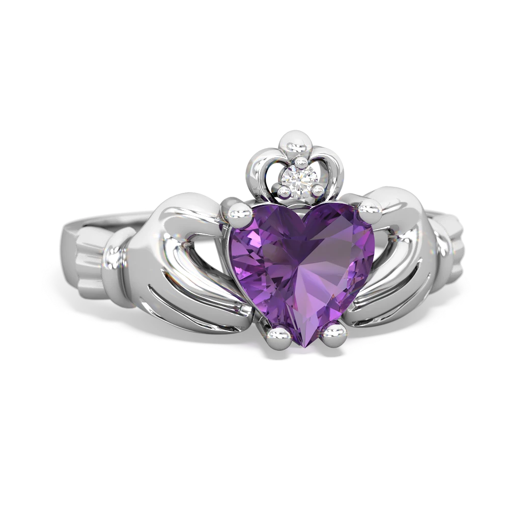 Amethyst Claddagh Diamond Crown 14K White Gold ring R2372