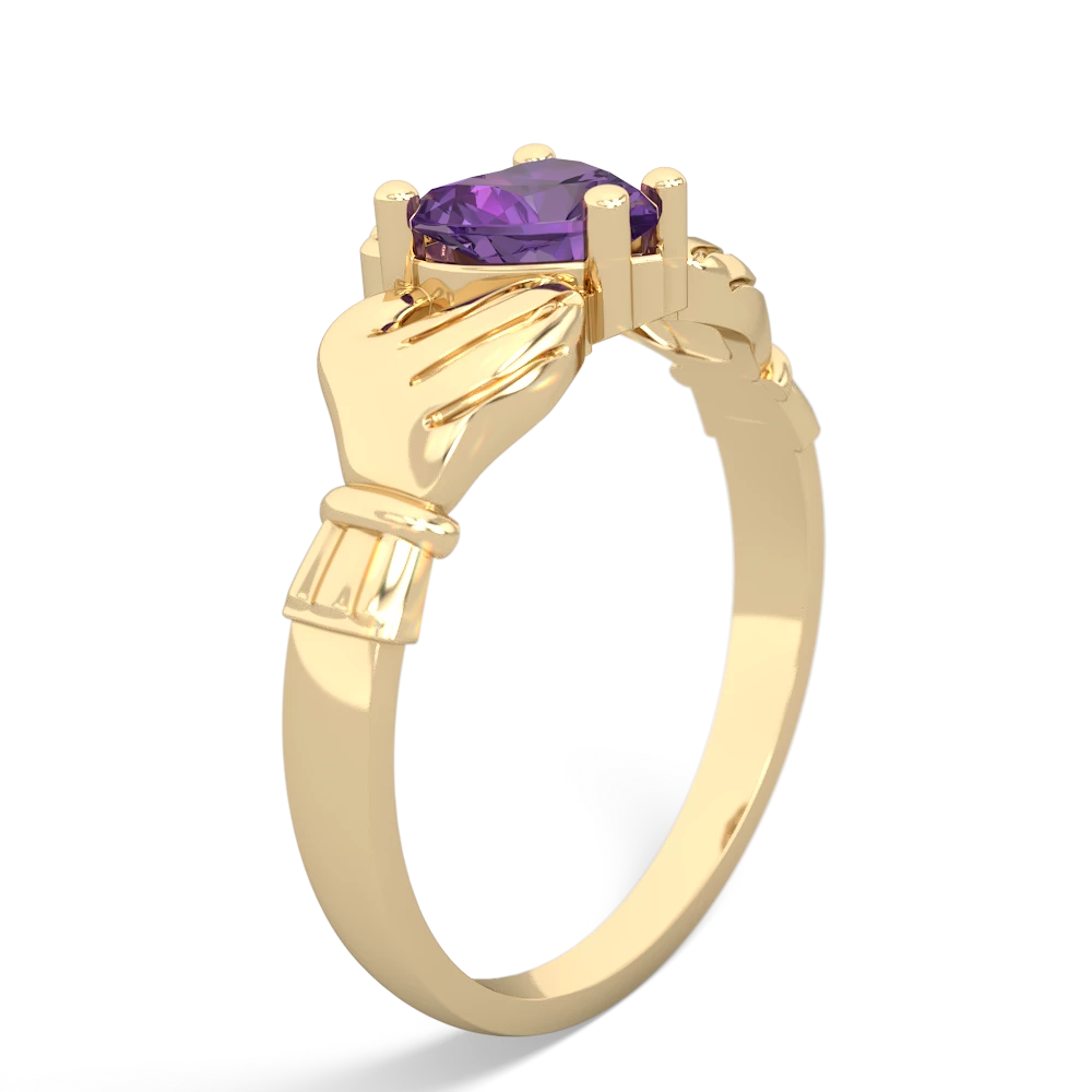 Amethyst Claddagh Diamond Crown 14K Yellow Gold ring R2372