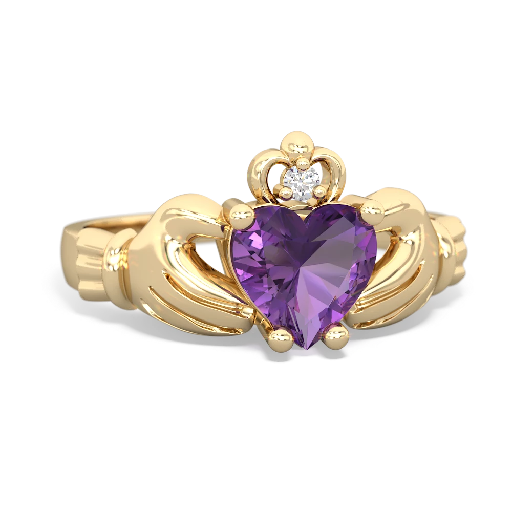 Amethyst Claddagh Diamond Crown 14K Yellow Gold ring R2372