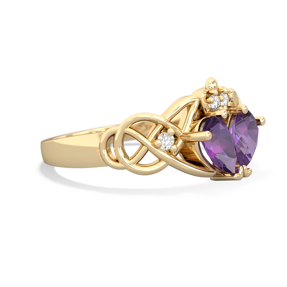 Amethyst 'One Heart' Celtic Knot Claddagh 14K Yellow Gold ring R5322