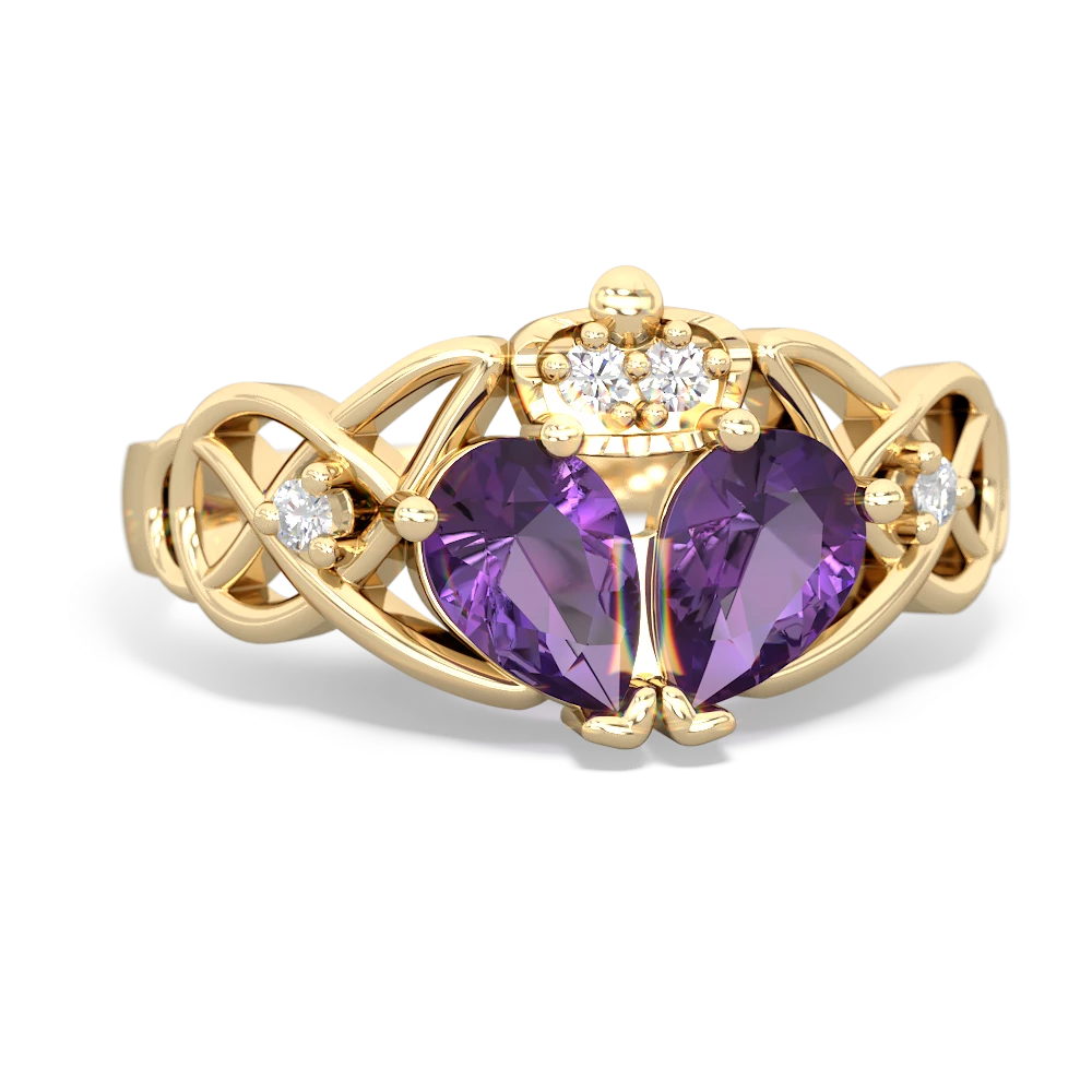 Amethyst 'One Heart' Celtic Knot Claddagh 14K Yellow Gold ring R5322