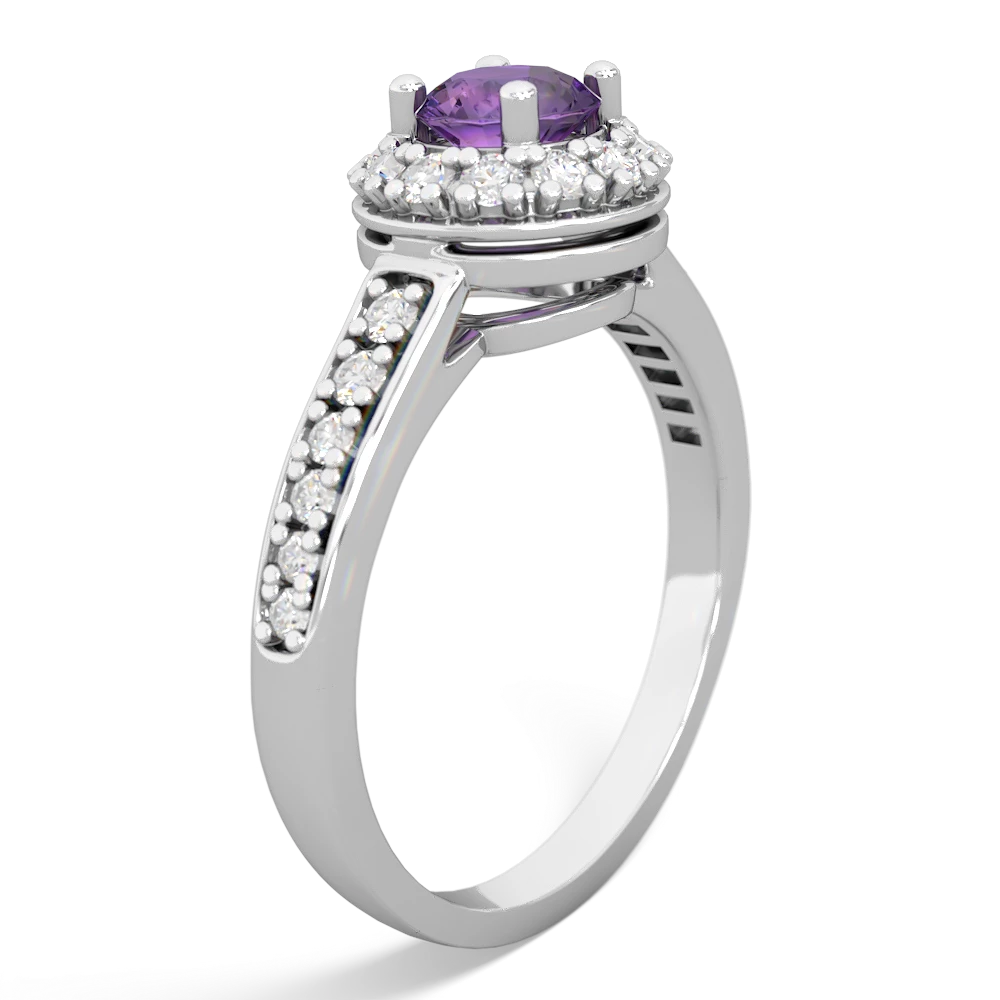 Amethyst Diamond Halo 14K White Gold ring R5370