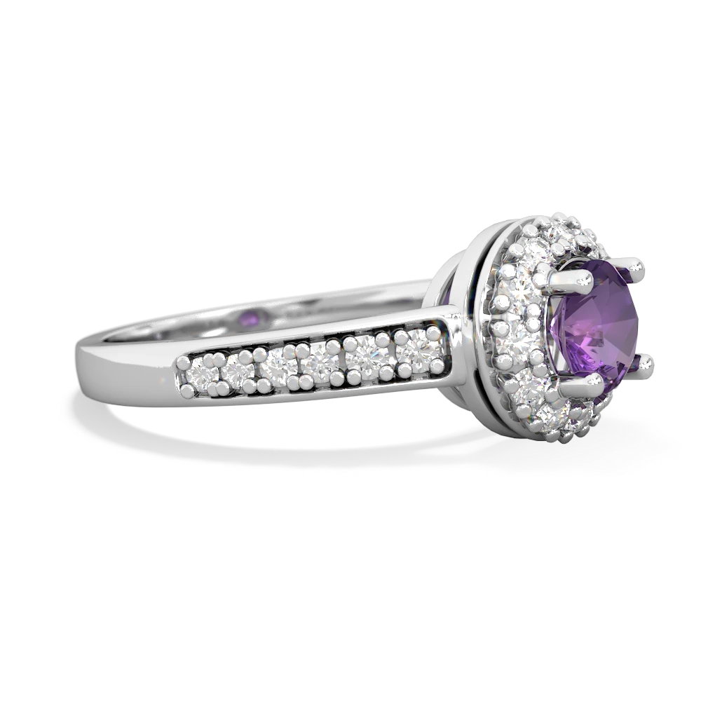 Amethyst Diamond Halo 14K White Gold ring R5370