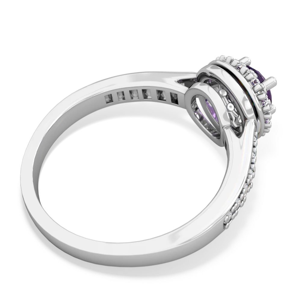 Amethyst Diamond Halo 14K White Gold ring R5370