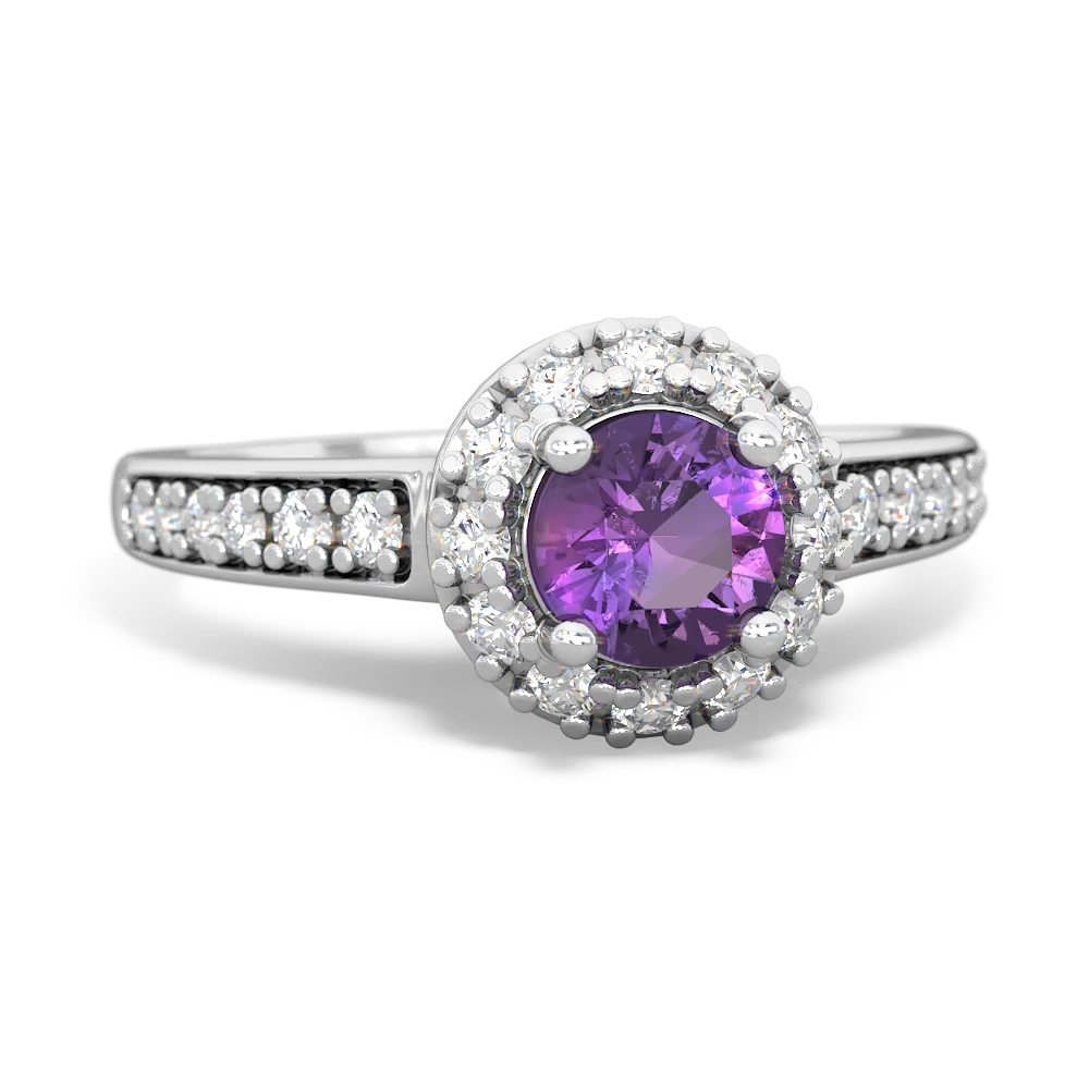 Amethyst Diamond Halo 14K White Gold ring R5370