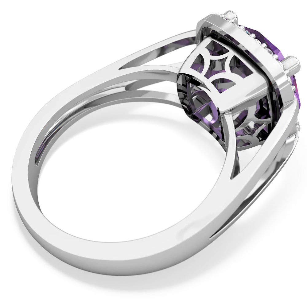 Amethyst Art Deco Cocktail 14K White Gold ring R2498