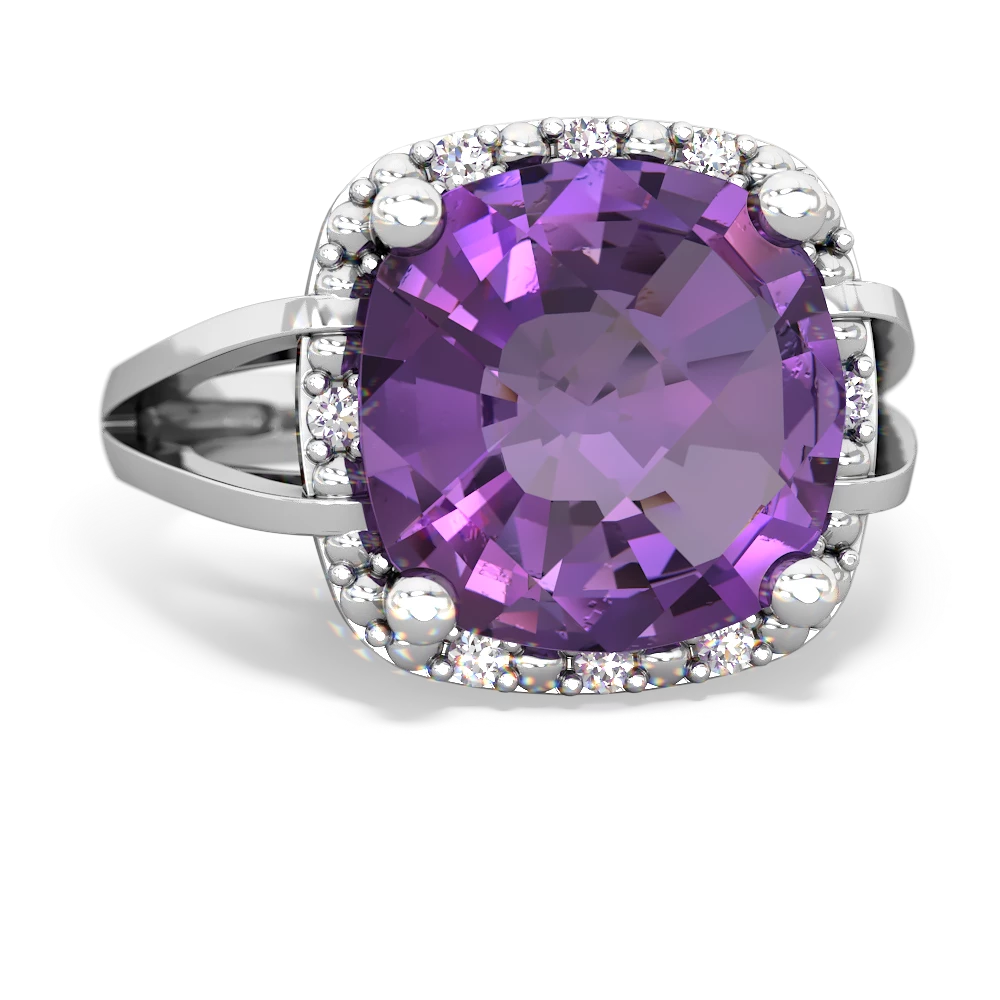 Amethyst Art Deco Cocktail 14K White Gold ring R2498