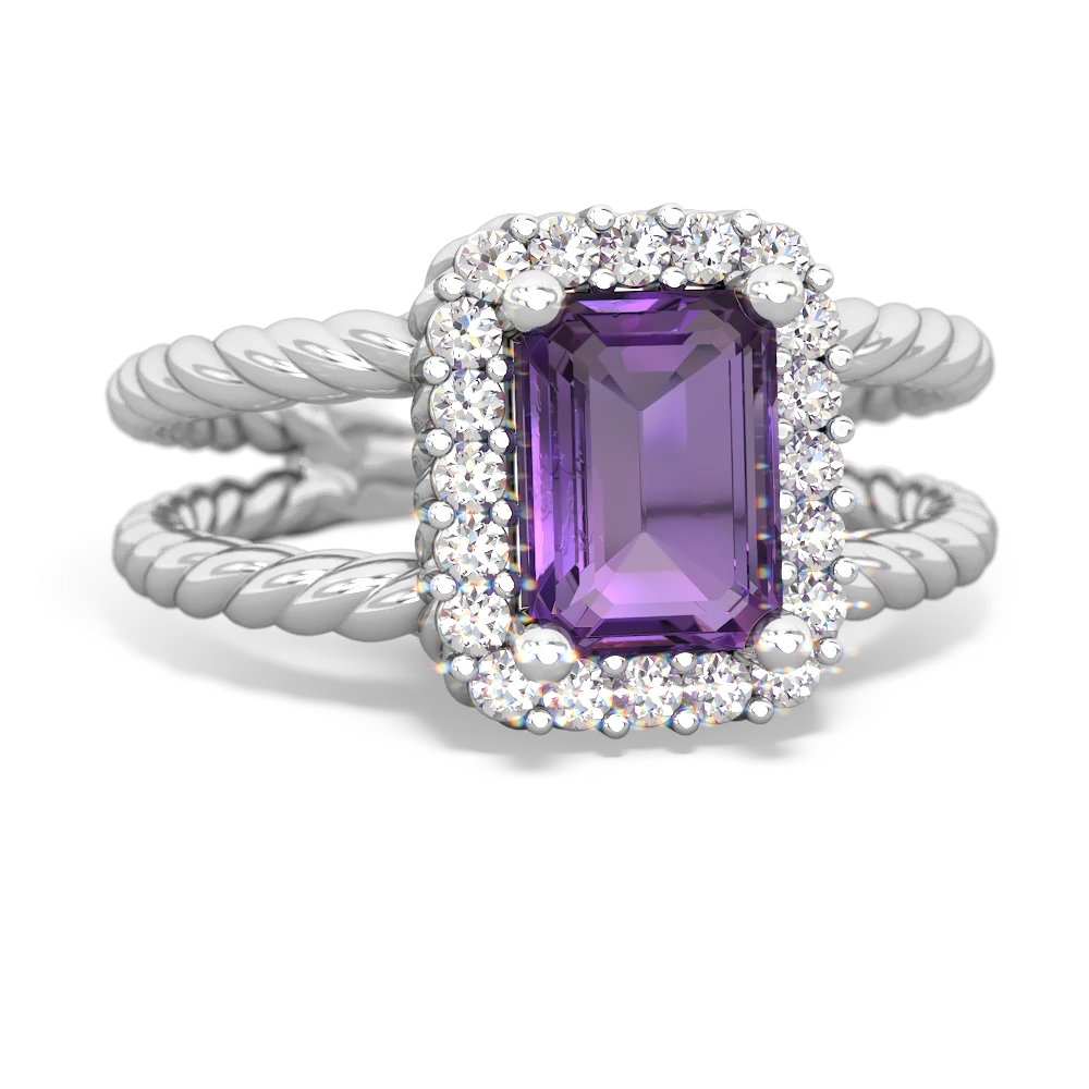 Amethyst Rope Split Band 14K White Gold ring R2628