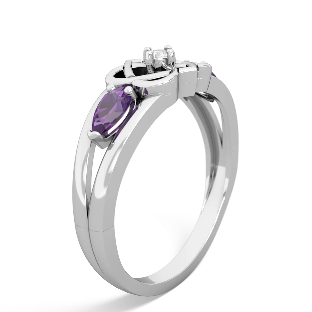 Amethyst Hearts Intertwined 14K White Gold ring R5880