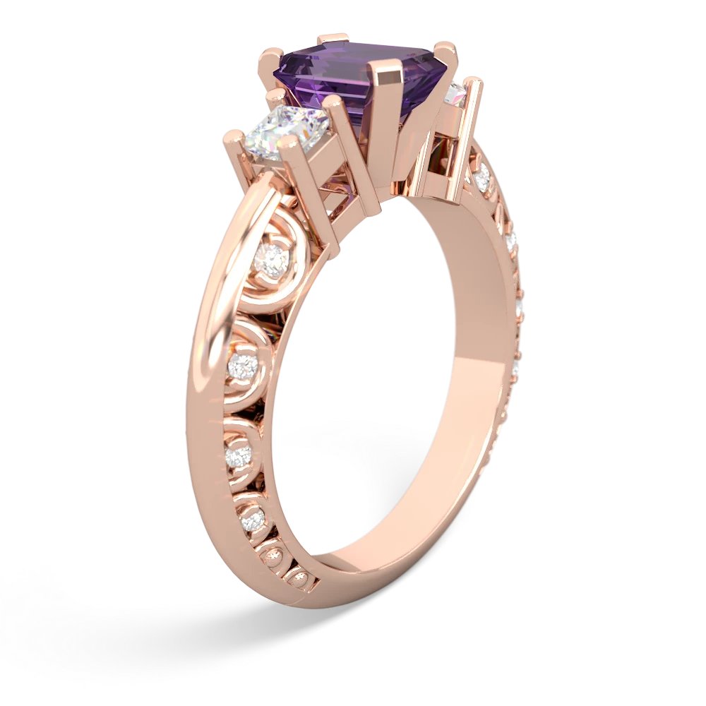 Amethyst Art Deco Diamond 7X5 Emerald-Cut Engagement 14K Rose Gold ring R20017EM