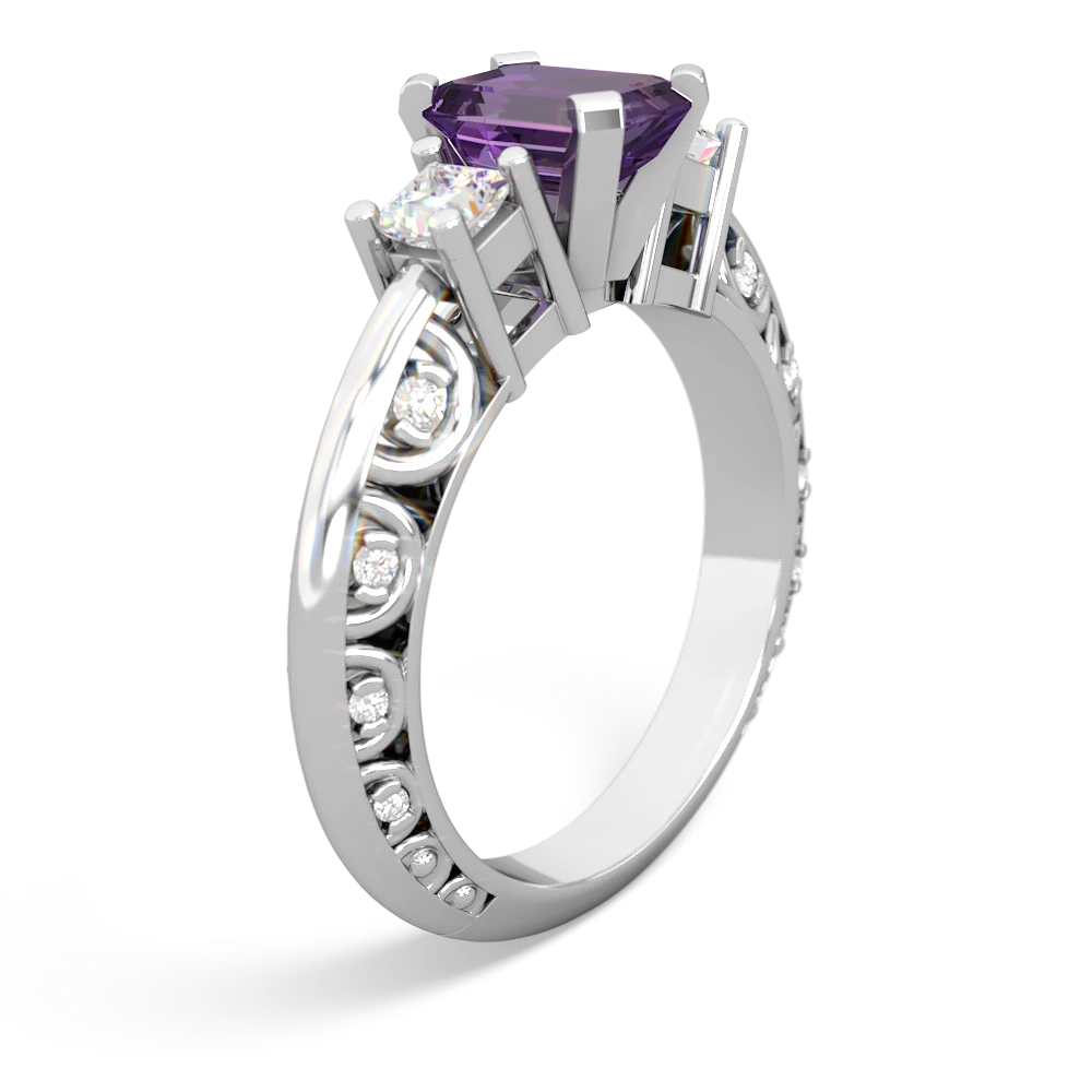 Amethyst Art Deco Diamond 7X5 Emerald-Cut Engagement 14K White Gold ring R20017EM