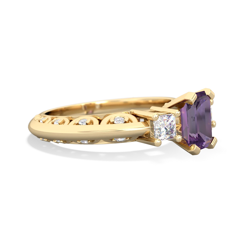 Amethyst Art Deco Diamond 7X5 Emerald-Cut Engagement 14K Yellow Gold ring R20017EM