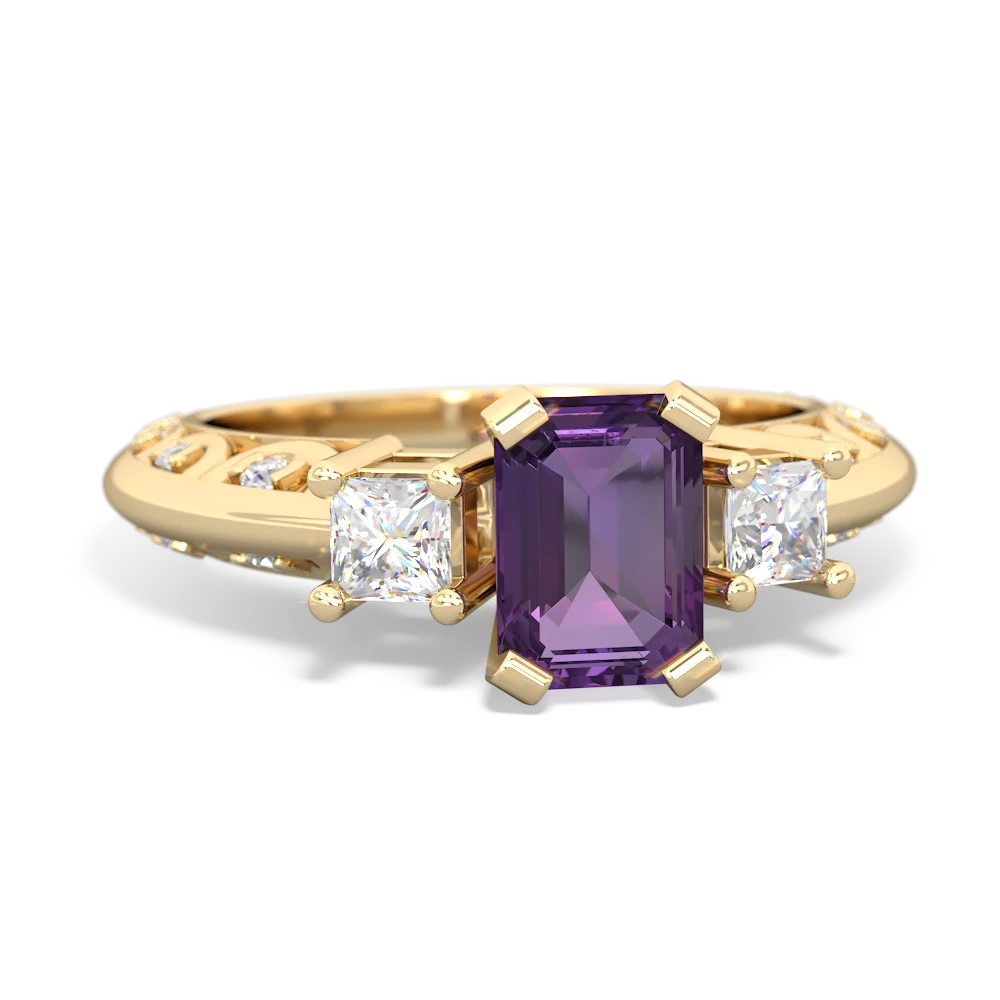 Amethyst Art Deco Diamond 7X5 Emerald-Cut Engagement 14K Yellow Gold ring R20017EM